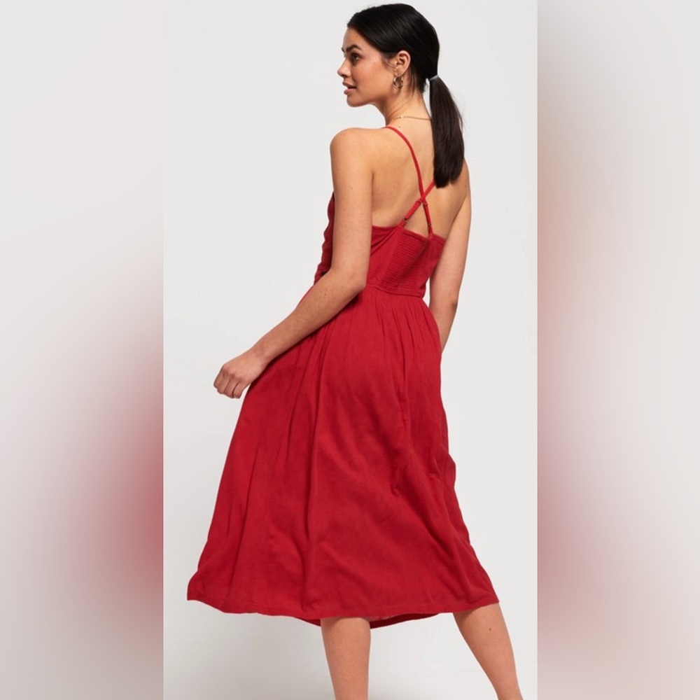 Superdry Red Jayde Front Tie Up Criss Cross Back Midi Dress (Size 6) - Picture 2 of 13